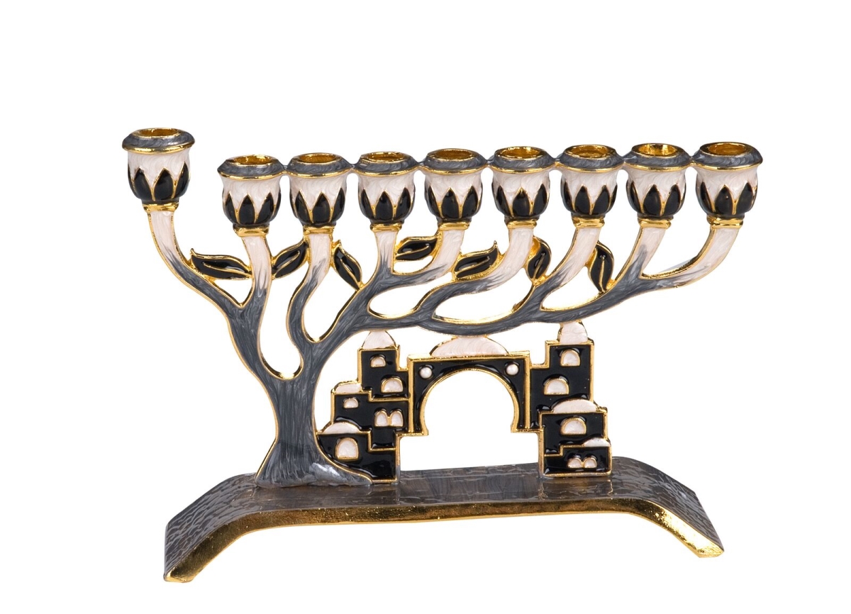 Picture of Giftmark M-698 Menorah with Tree of Life & Crystal accents of Old Jerusalem - Gray & Brass
