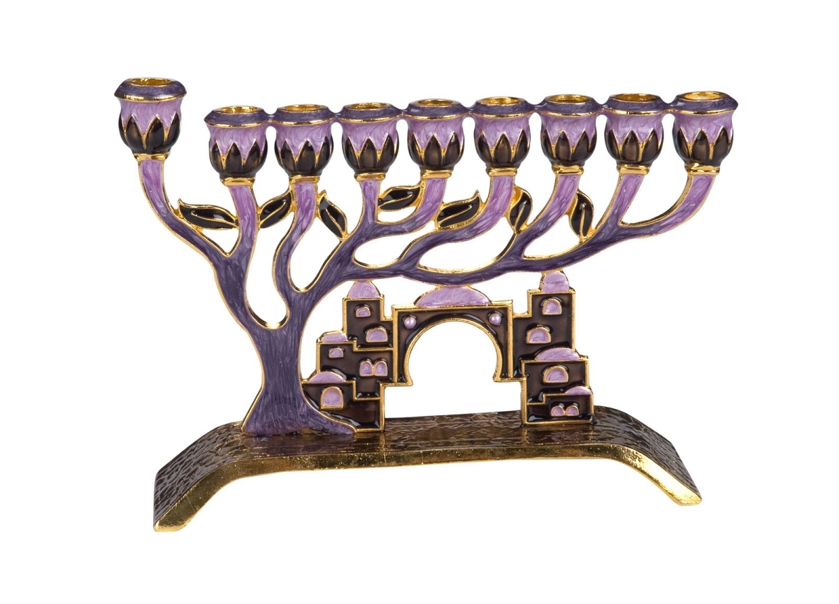 Picture of Giftmark M-699 Menorah with Tree of Life & Crystal accents of Old Jerusalem - Plum & Brass