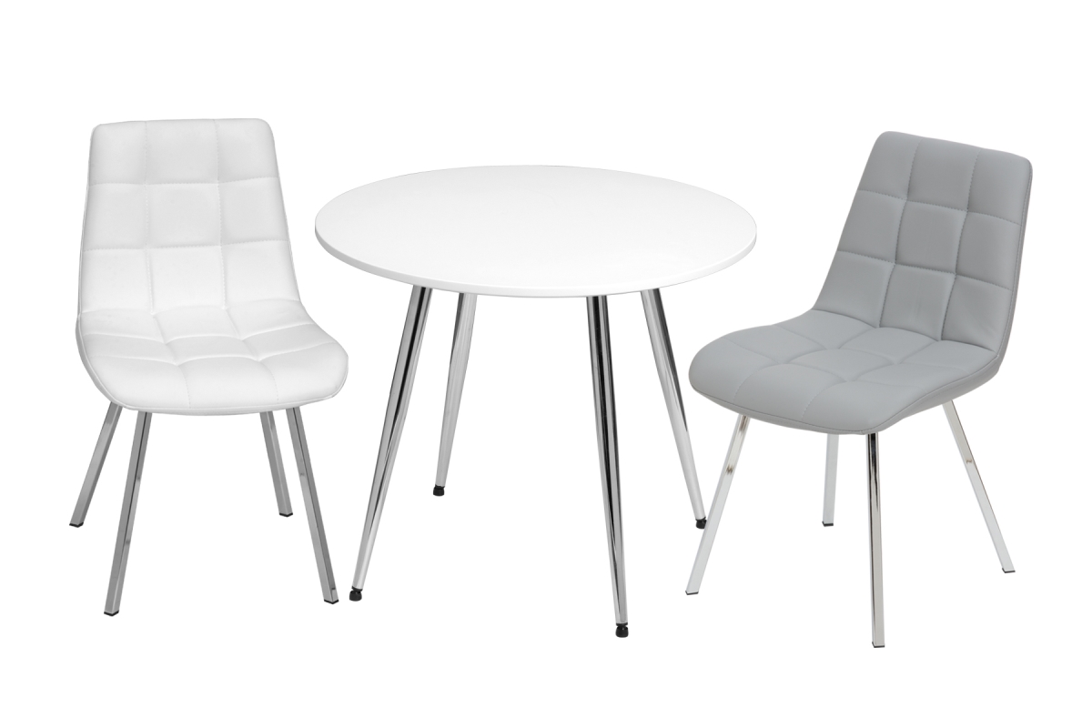 T3081GW Mid-Century Modern Round Kids White Table with White & Grey Arm Chairs