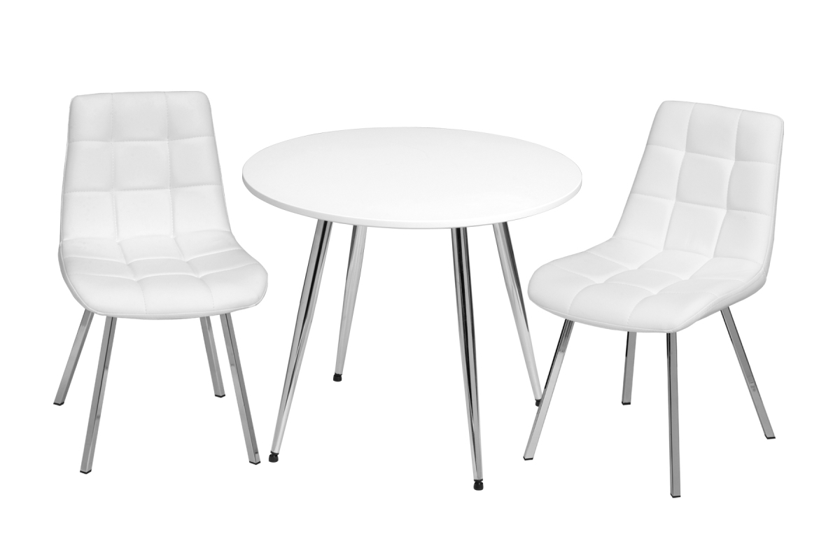 T3081W Mid-Century Modern Round Kids White Table with White Arm Chairs
