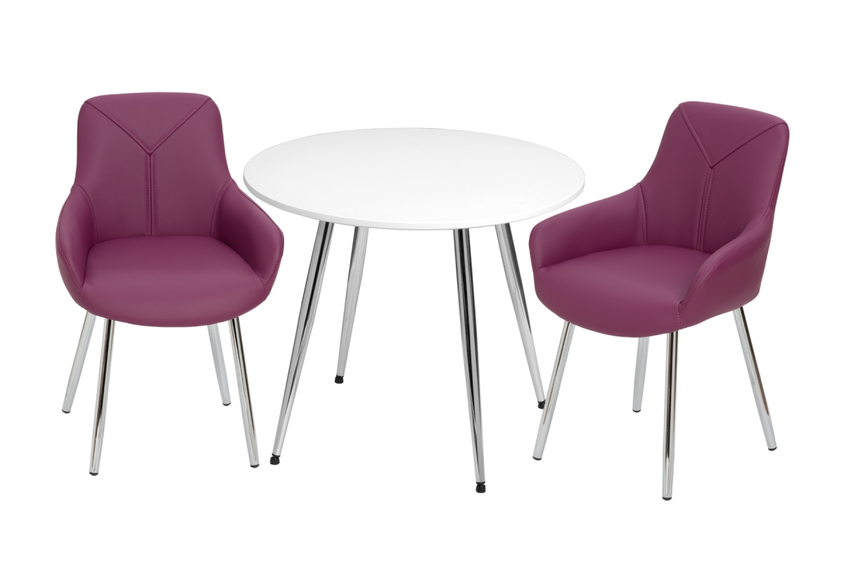 T3082PU Mid-Century Modern Round Kids White Table with Purple Arm Chairs