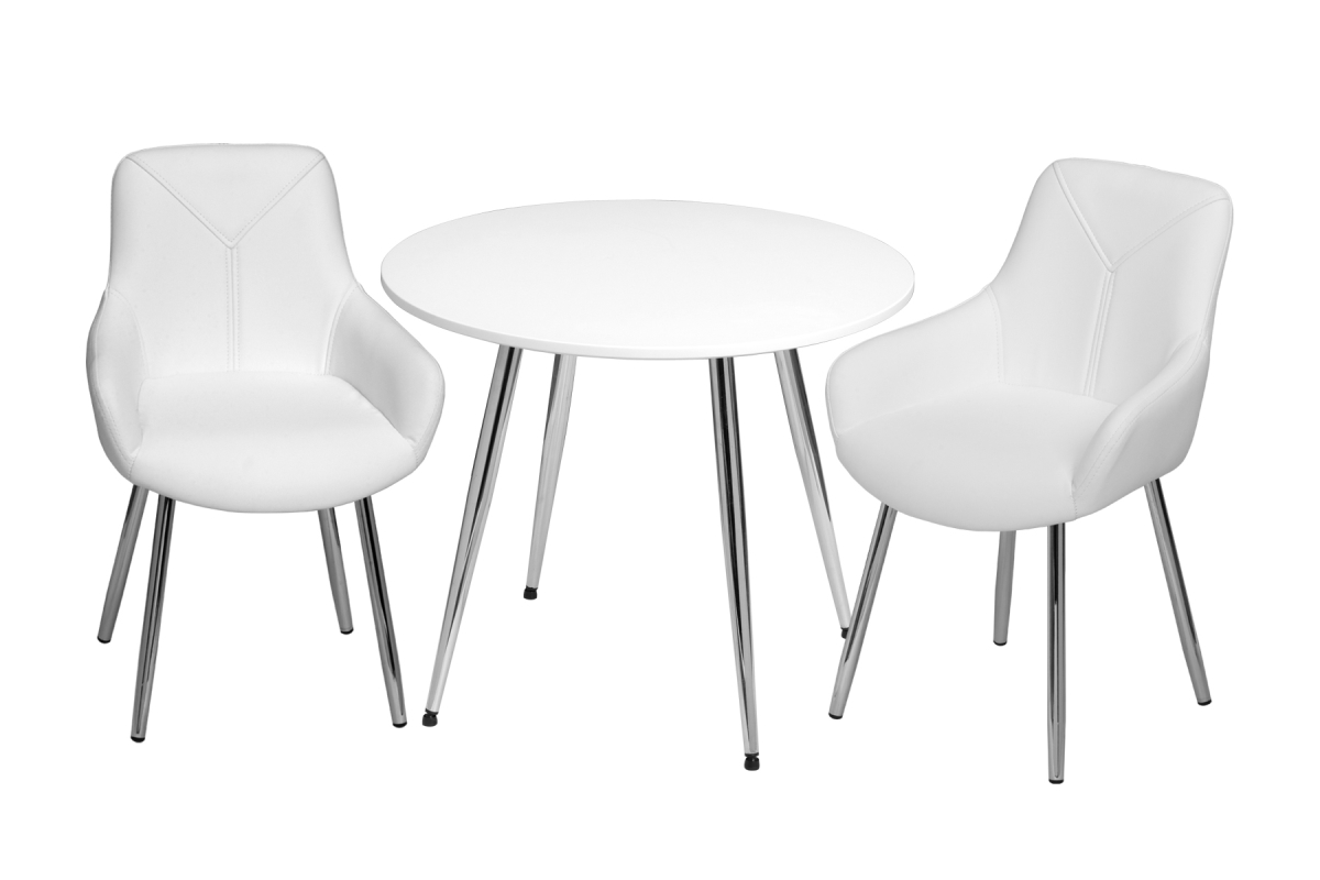 T3082W Mid-Century Modern Round Kids White Table with White Arm Chairs