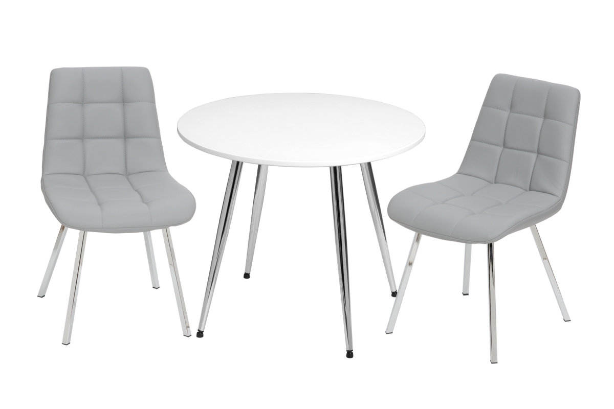T3081GY Mid-Century Modern Round Kids White Table with White & Grey Arm Chairs