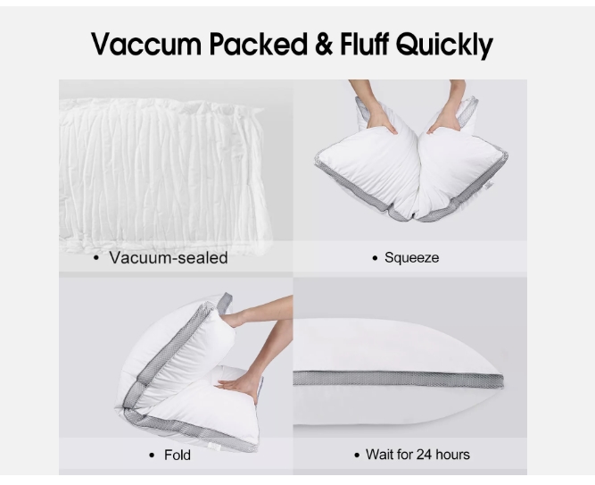 Picture of JML  JML1 2-Pack 100% Cotton Pillow Set Breathable Hotel Down-Alternative Queen/King Sizes