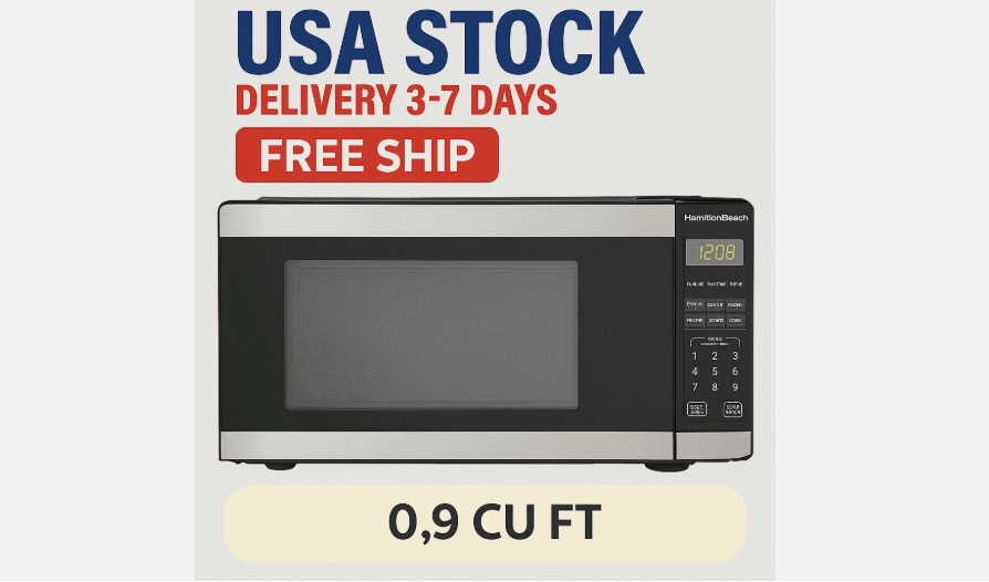 Picture of HAMILTON NHJ89 Hamilton Beach 0.9 Cu ft Countertop Microwave Oven&#44; 900 Watts&#44; Stainless Steel