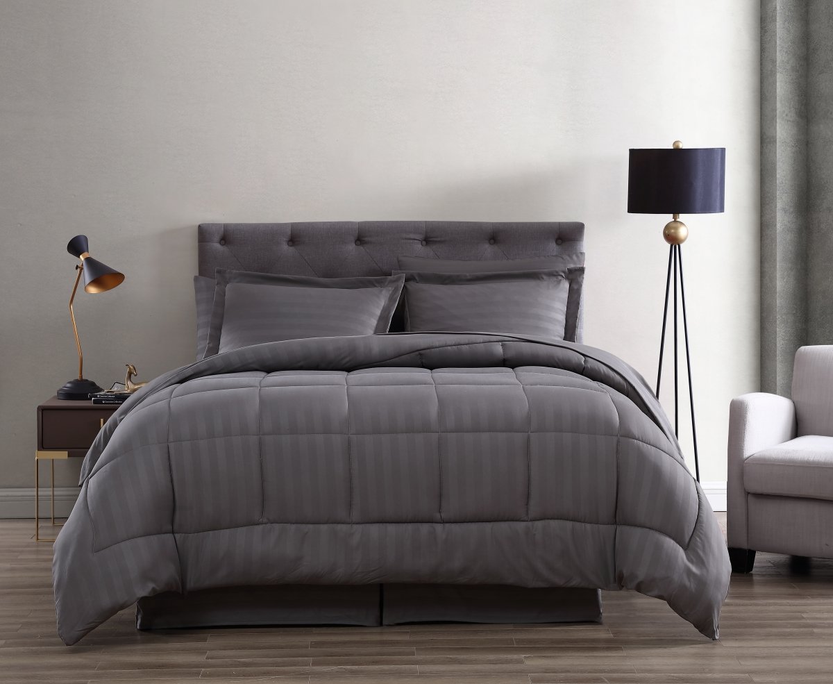 Maple Dobby Stripe Bed in A Bag Comforter Set, Gray - King Size - 8 Piece -  KD Trabajo del gobierno, KD2977768