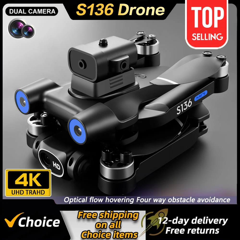 NM61365 Drone Wi-Fi GPS 360 Deg Laser Obstacle Avoidance 4K HD Dual Camera Brushless Motor Optical Flow Localization RC Quadcopter Toys - Black