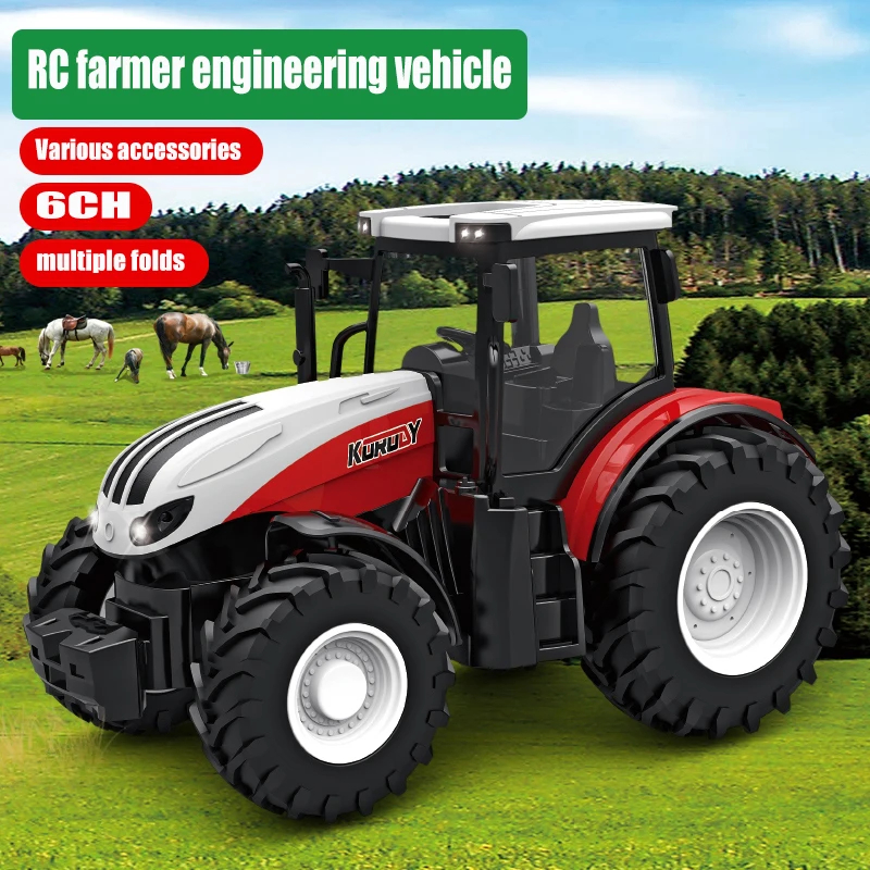 NM58336 Tractor Trailer with LED Headlight Farm Toys 2.4GHZ 1-24 Remote Control Car Truck Farming Simulator for Children Boy Gift