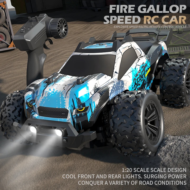 NM58345 1-20 4WD RC High Speed Car with Led Lights Radio Remote Control Cars Bigfoot Off-Road Racing Boys Toys Gifts for Children - Blue