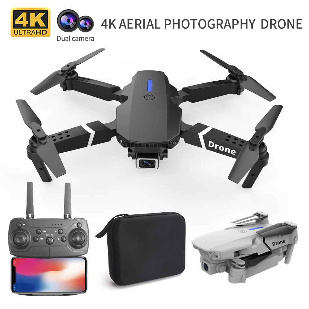 NM58347 E88 Pro Drone Professional HD 4K RC Airplane Dual-Camera Optical Flow Localization RC Quadcopter Airplane Helicopter Boy Toy - Black & White