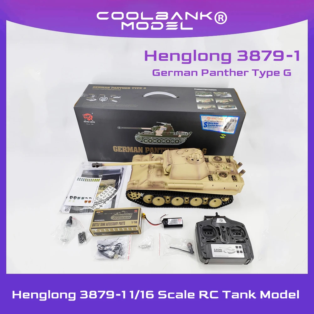 NM58511 RC Tank, Henglong Modified Edition 1 by 16 2.4GHZ Remote Control Tank Model German Panther G Tank 3879 Military Vehicle Toy