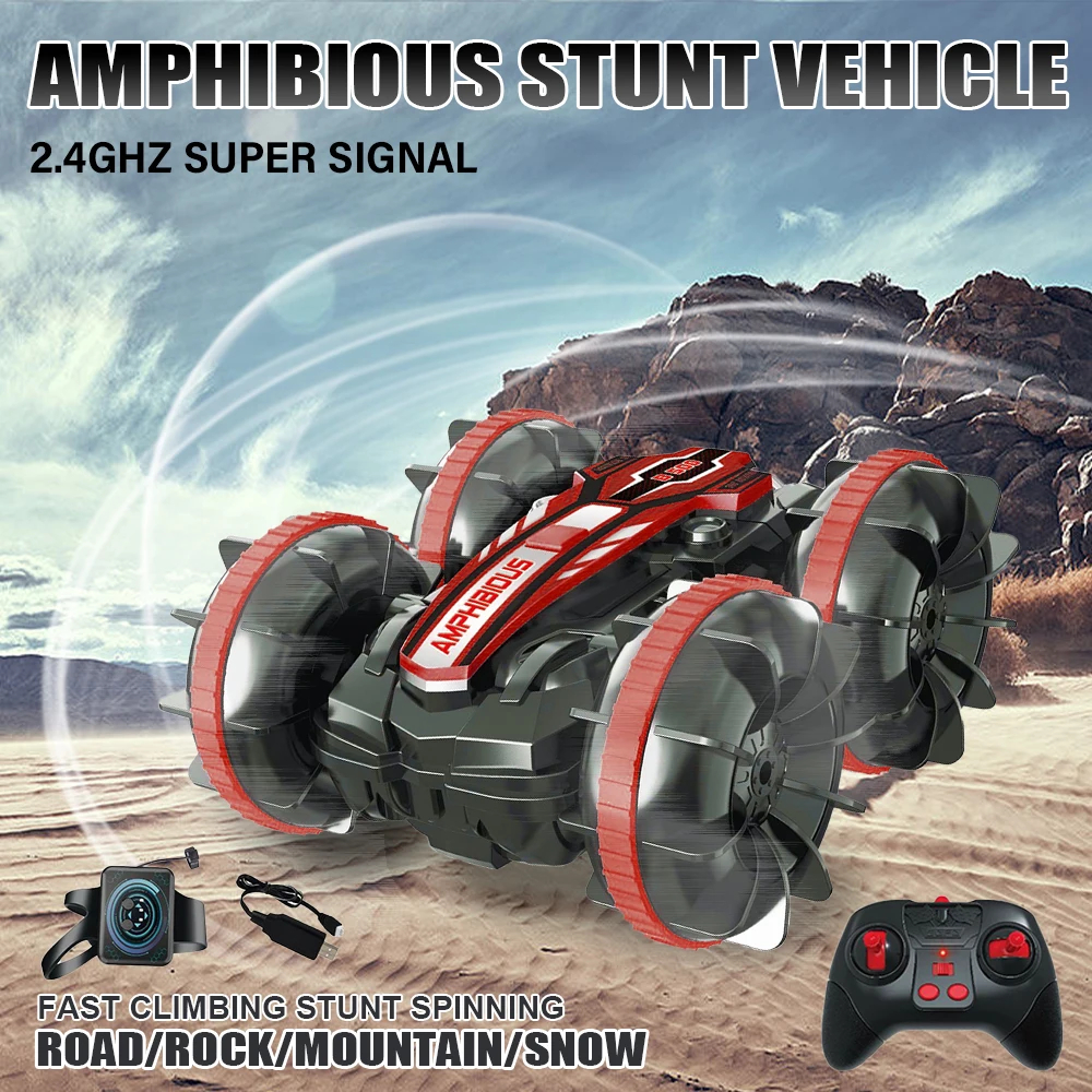 NM58521 Remote Control Waterproof Design 360 Deg Stunt Rotation RC Drift Car Toys for Children Novel Children Toys Amphibious Stunt Car