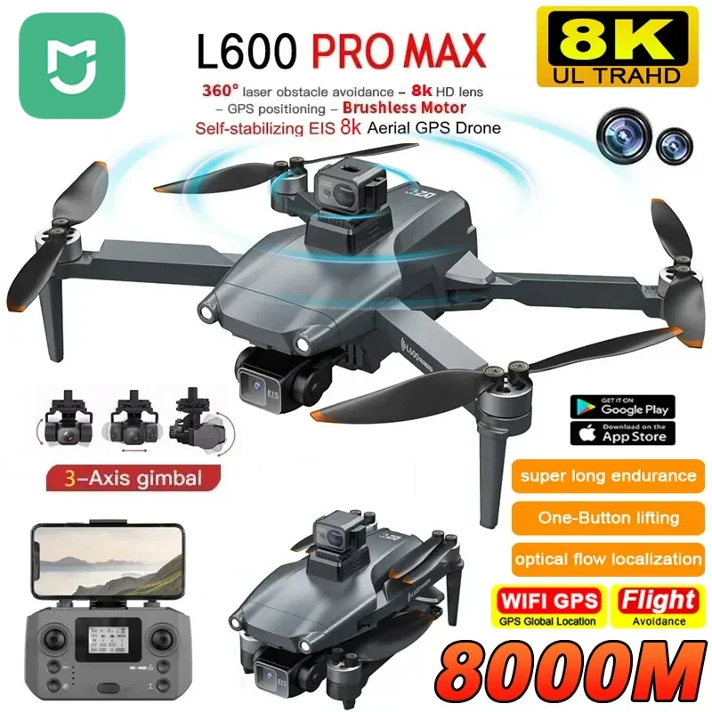 NM61908 L600 Pro Max Drone 4K HD Dual Camera Laser Obstacle Avoidance Brushless Motor GPS 5G Wi-Fi RC FPV Quadcopter Toys - Silver & Gray
