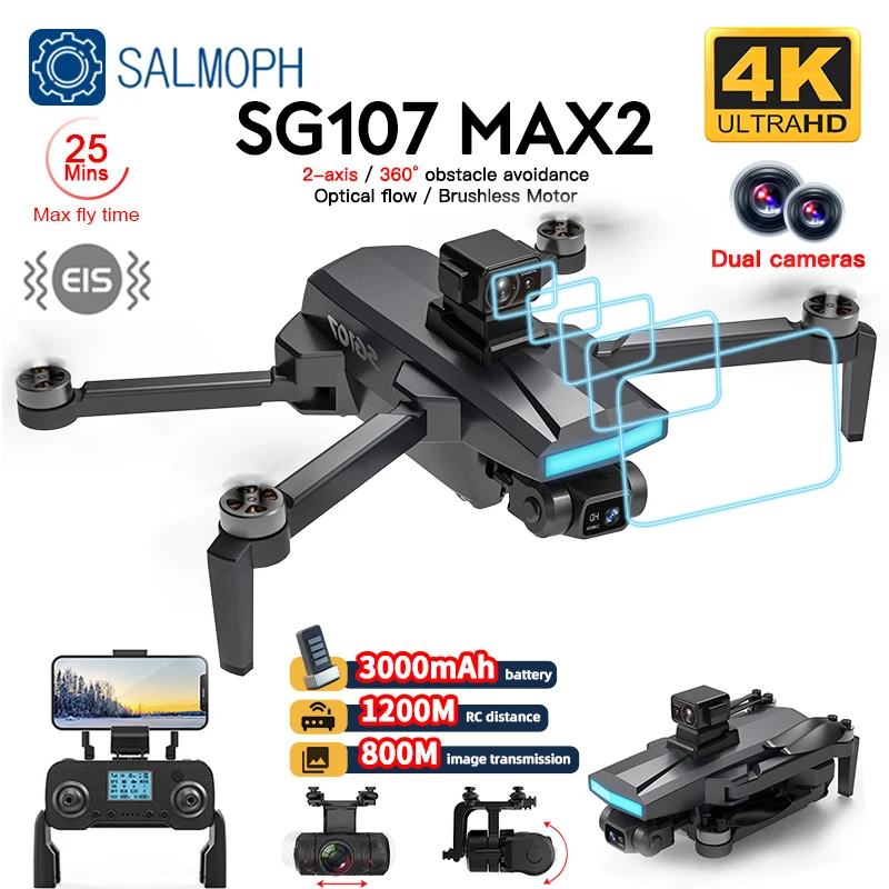 NM61925 MAX2 Professional Drone with 4K Camera 2-Axis Gimbal GPS FPV Obstacle Avoidance Quadcopter Brushless Motor Drone Vs KF102