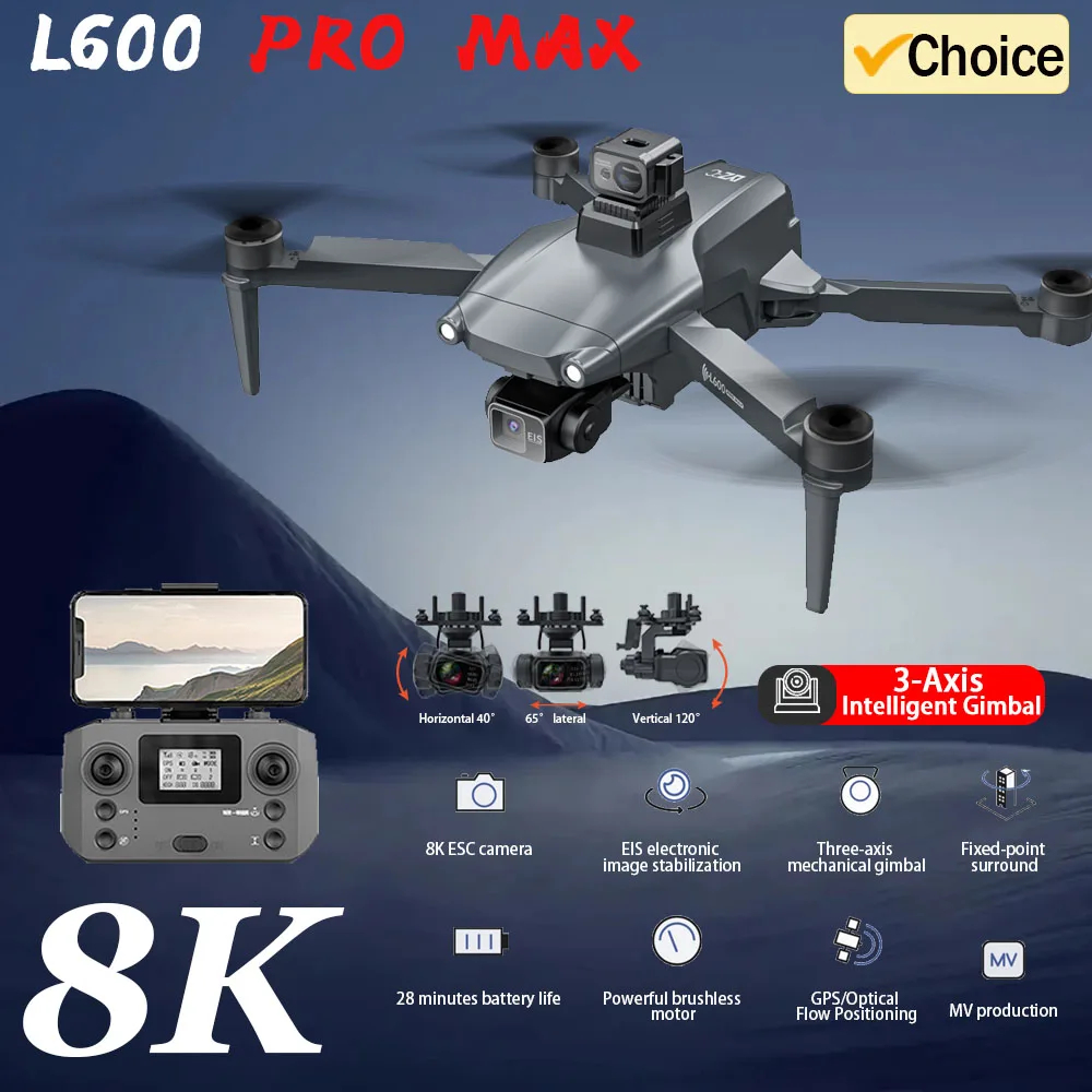 NM62029 Pro Max 3-axis Gimbal Professional Drone with Camera RC Intelligent Obstacle Avoidance Drone EIS Anti-shake Helicopter - Silver & Gray