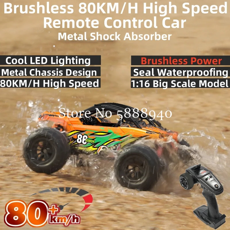 NM62073 Brushless High Speed RC Car 80KM-H 4WD Metal Transmission Seal Waterproof Ball Bear Cool LED Lighting Remote Control Car