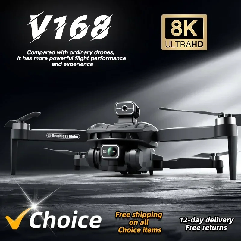 NM61783 The Latest V168 GPS Drone 4K & 8K HD Dual Camera Wide-Angle Optical Flow Positioning Brushless Motor RC Quadcopter 3KM - Black
