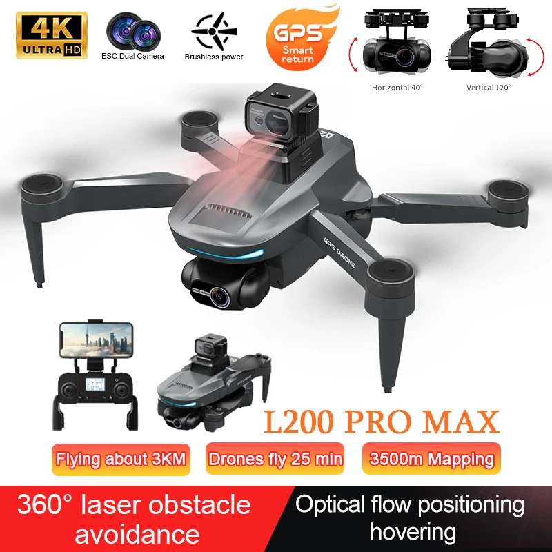 NM61975 MAX-L900SE Max Professional Drone 8K Dual Camera HD Aerial Cameras FPV 2-Axis Gimbal Brushless GPS RC Obstacle Avoidance - Silver & Gray