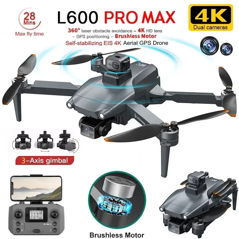 NM62037 Pro Max Drone 4K Three-Axis PTZ HD Dual Camera Laser Obstacle Avoidance Brushless Motor GPS 5G Wi-Fi RC FPV Quadcopter Toys - Silver & Gray