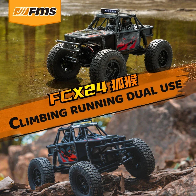 FMS FCX 1-24 Lemur RC 2.4Ghz 8Km-h Remote Control Model Two-speed Four-wheel Drive Cross-country Climbing Desktop Toys - Orange, Red & Green