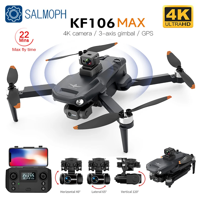 NM62291 KF106MAX 4K Professional Drone with HD Camera Obstacle Avoidance 3-Axis Gimbal 5G Wi-Fi GPS Brushless Quadcopter RC Drone - Black