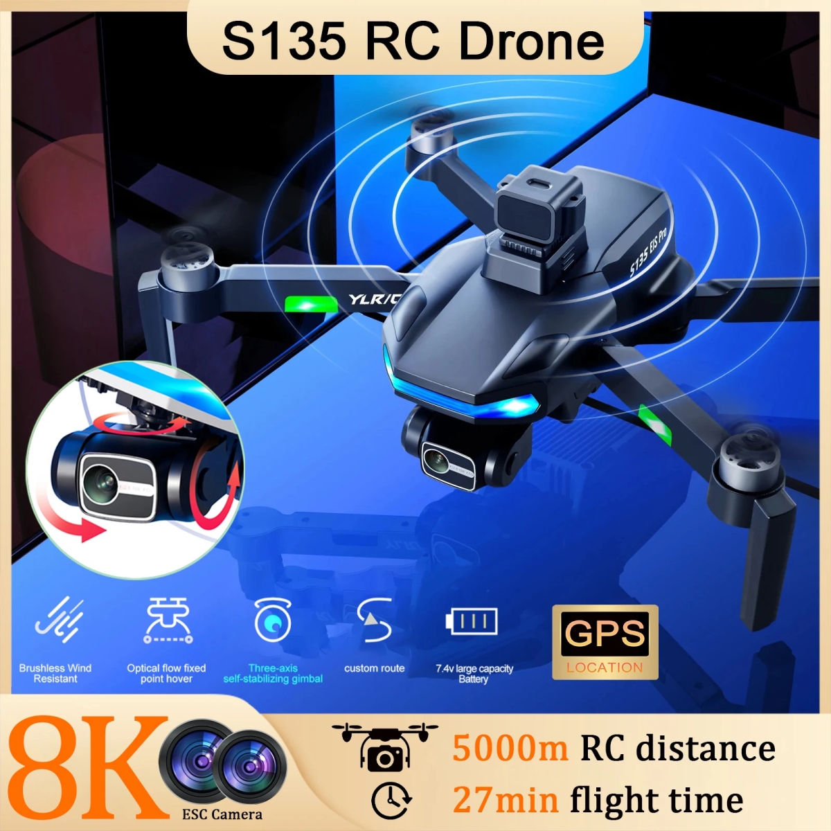 NM62295 FPV Drone 5G Wi-Fi 8K ESC Dual Camera Radar Obstacle Avoidance 3-axis RC GPS Return Brushless Power Drone Quadcopter Toy Gift - Black & Gray