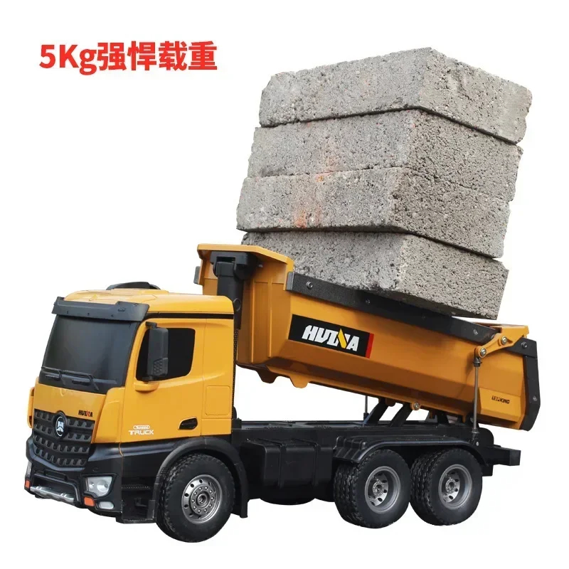 NM62354 2.4GHz 573 RC Dump Truck Huina Engineering Vehicle 10 CH Alloy Engineering Vehicle LED Light Tipper Truck Tractor Truck Toy - Yellow