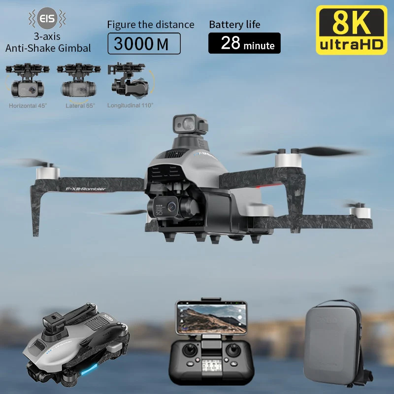 NM62482 RC Drone 8K Professional GPS 3 Km FPV Drones with Camera HD EIS 3-axis Anti-Shake Gimbal Obstacle Avoidance Helicopter Drone