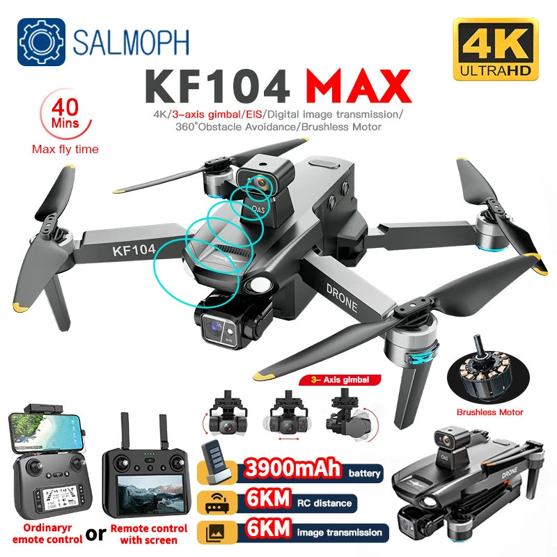 NM62533 KF104MAX Professional Drone with 4K Camera 3-Axis Gimbal Wi-Fi 360 Obstacle Avoidance Touch Screen FPV Brushless RC Drone