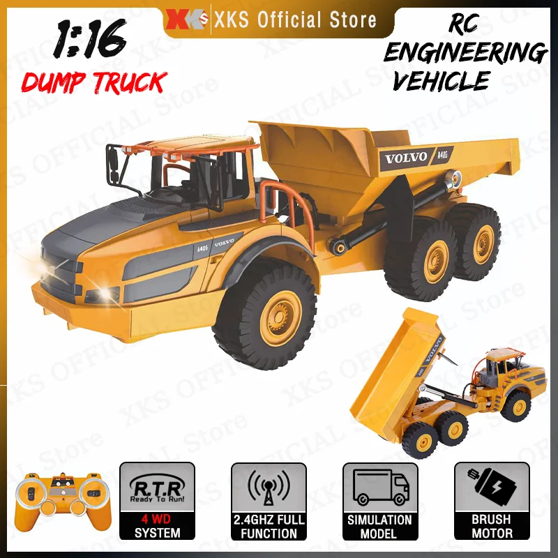 NM62551 E E581 1 by 16 RC Truck 2.4G Remote Control Dump Truck Model LED Light Engineering Vehicle Electric Toy Car Gift for Boy