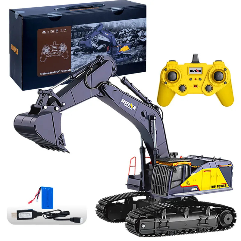 NM62560 14 Large 22 Channel RC Excavator Alloy Version 2.4G Wireless Large Remote Control Car Engineering Vehicle Excavator Toy - Brownish Yellow