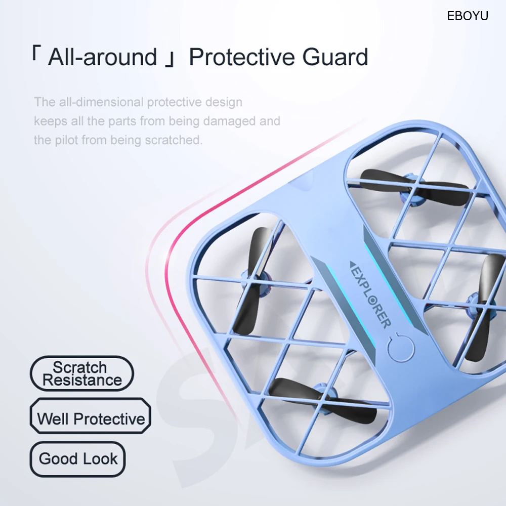 NM58253 RC Helicopter H107 Mini Drone Grid with 8K Camera Real-Time Image Transmission Pocket Small Quadcopters Aircraft Outdoor - White & Blue