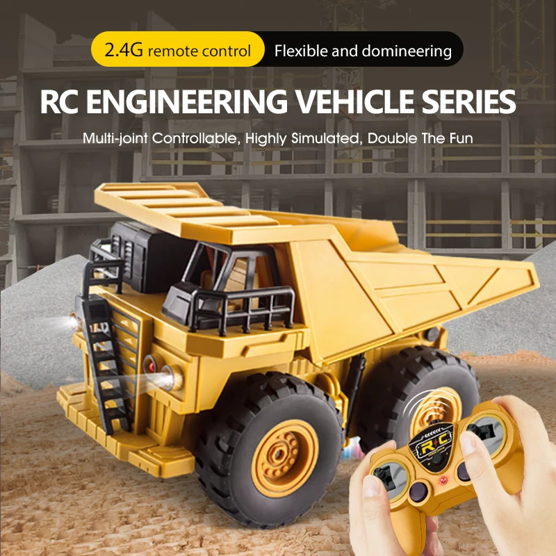 NM58366 6 Channel 1-24 RC Excavator Mixing Truck Crane Toy Engineering Car Remote Control Digger Dump Truck for Childrens Gift