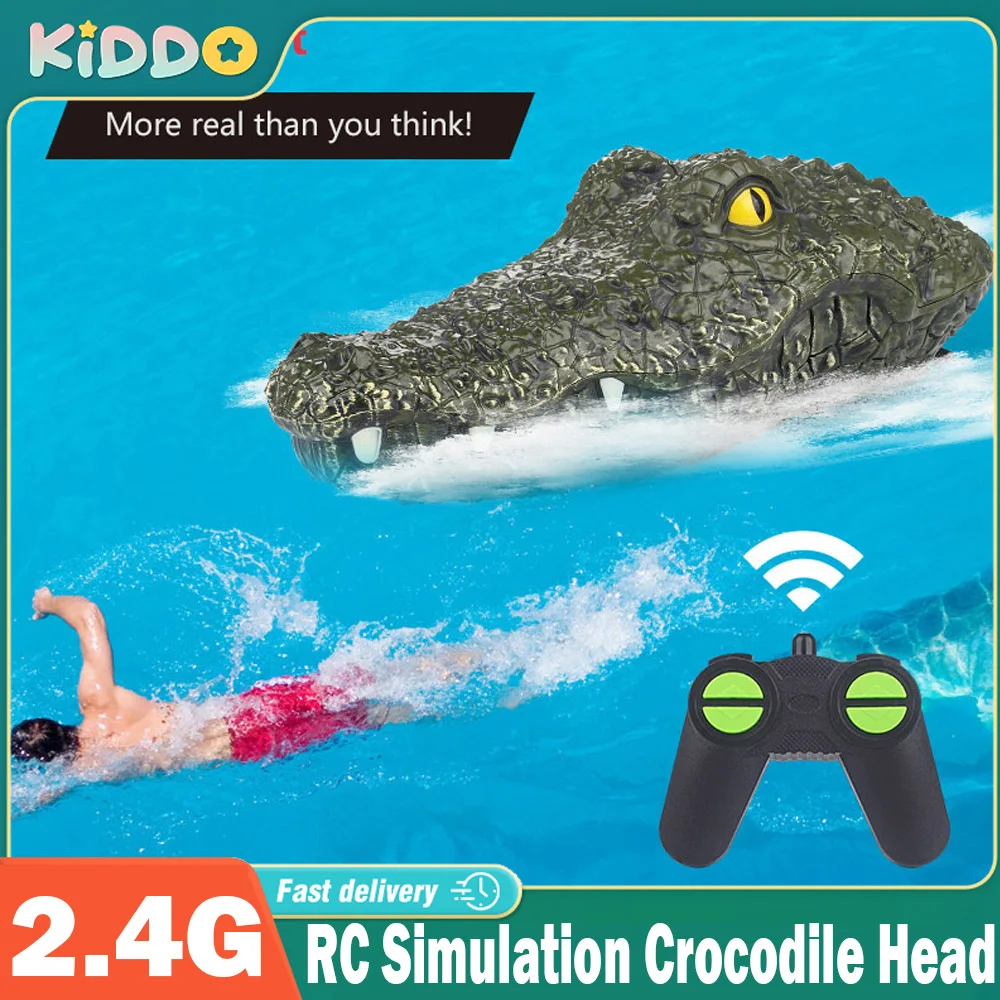 NM58768 Crocodile Head Simulation Boat Remote Control Joke Alligator Decoy 2.4G Electric Toys Summer Water Spoof Toys for Kid Adult - Green