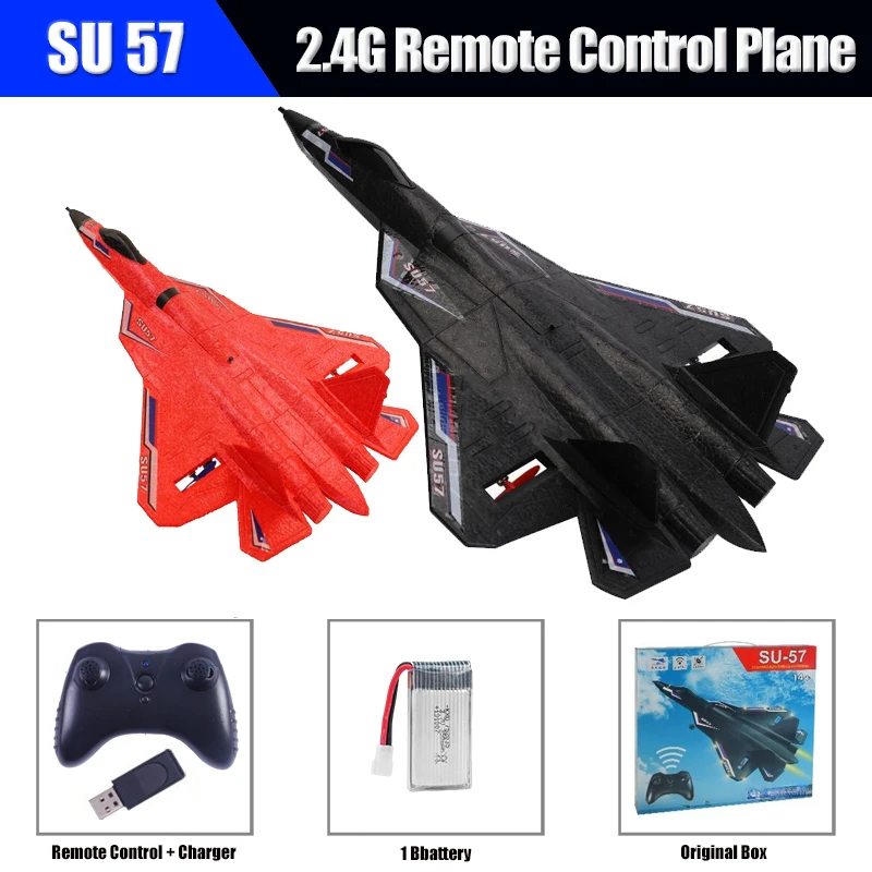 NM58813 Foam Aircraft SU57 Plane 2.4G Radio Control Glider Remote Control Fighter Glider Plane Airplanes Toys for Children Boys - Black & Red
