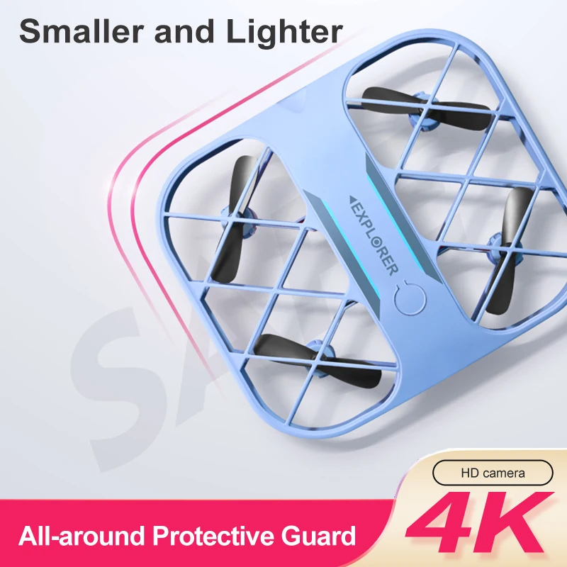 NM58831 H107 Mini Drone Grid 8K HD Dual Camera 360 Deg Laser Obstacle Avoidance Brushless Motor GPS Return RC Quadcopter Drone Toys - White & Blue