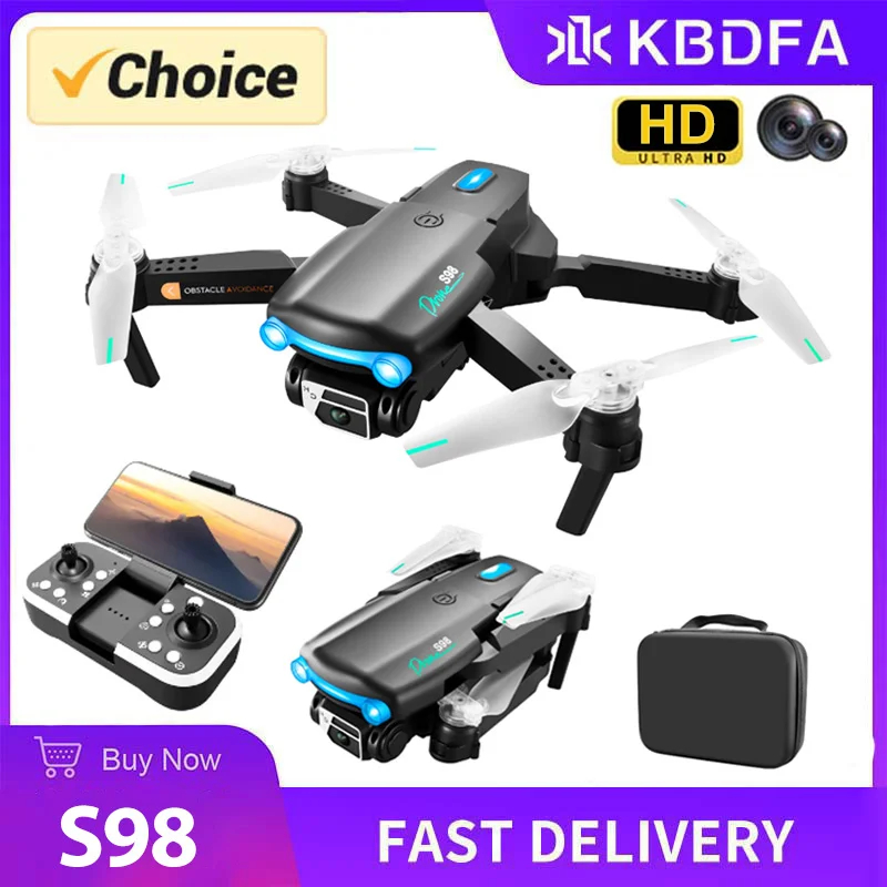 NM58906 S98 Drone 4K HD Dual Camera Foldable Quadcopter Four-Sided Obstacle Avoidance Cool Breathing Lights Helicopter RC Toy Gift - Black & Gray