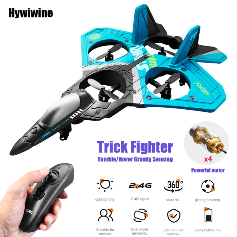 NM58971 Airplane Remote Control Plane 2.4G Gravity Sensor Aircraft Tough Epp Glider LED Stunt Roll Jet Helicopter Kids Toys for Boys - Gray & Blue
