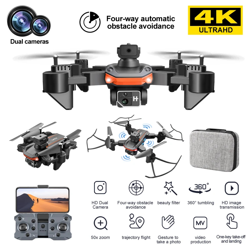 NM58989 Drone 5G FPV Optical Flow Localization Brushless Motor 4K HD Dual Camera 360 Deg Laser Obstacle Avoidance RC Quadcopter Toys - Black & White