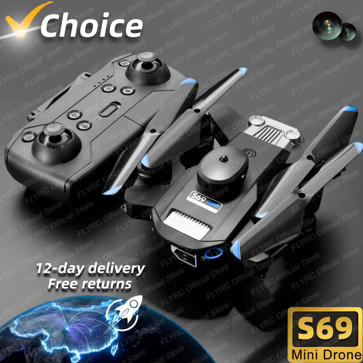 NM59042 S69 RC Drone 4K Professional with Wide Angle Dual HD Camera Foldable RC Helicopter Wi-Fi FPV Height Hold Apron -  UNO1RC