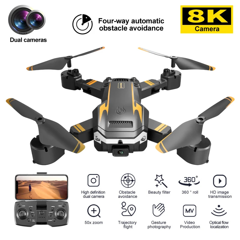 NM59048 G6 RC Drone 5G Wi-Fi FPV 360 Deg Laser Obstacle Avoidance Brushless Motor 8K HD Dual Camera GPS Return RC Quadcopter Drone Toys