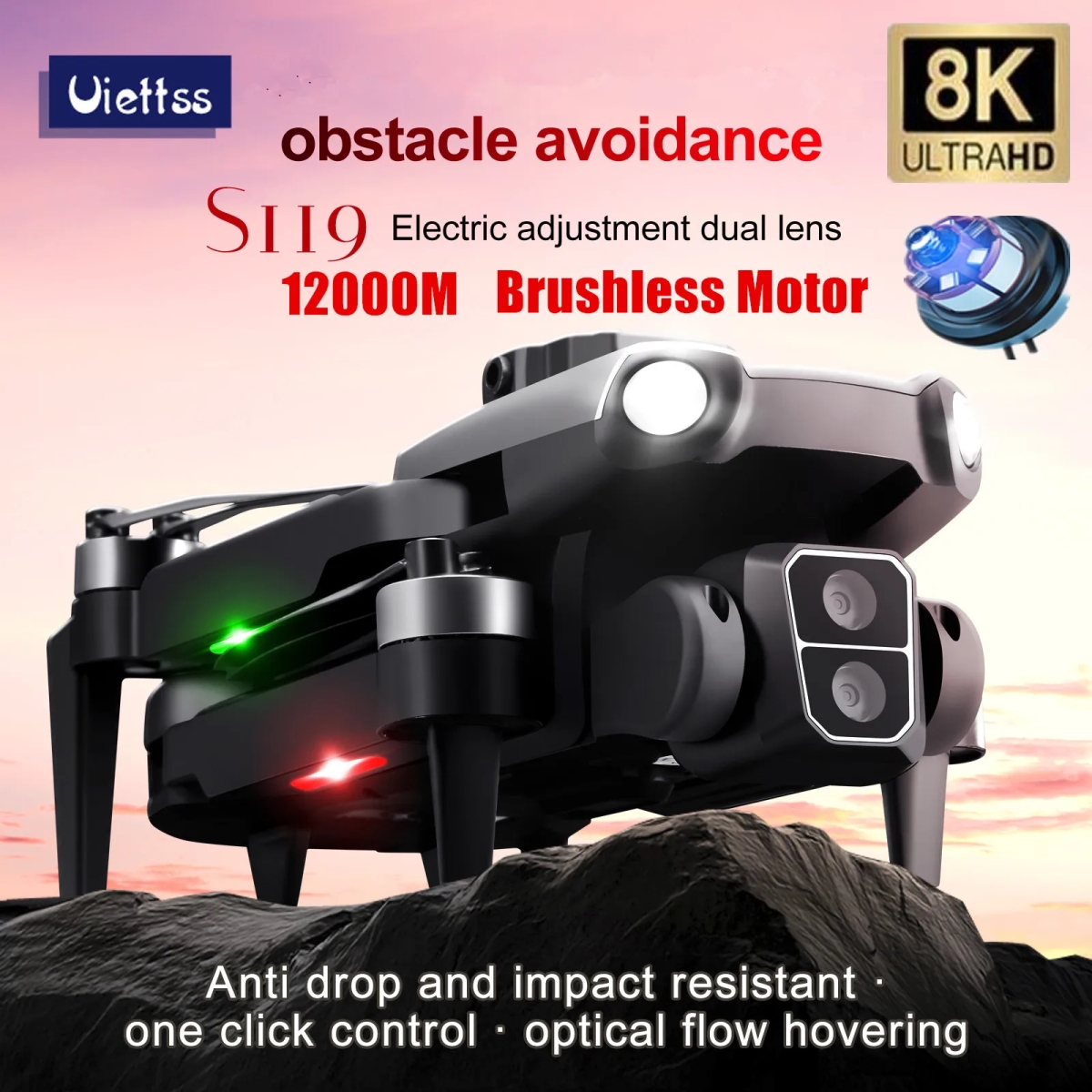 NM58659 S119 Drone 8K with Dual Camera 5G Wi-Fi Smart Obstacle Avoidance FPV Brushless Motor RC Quadcopter Mini Drone