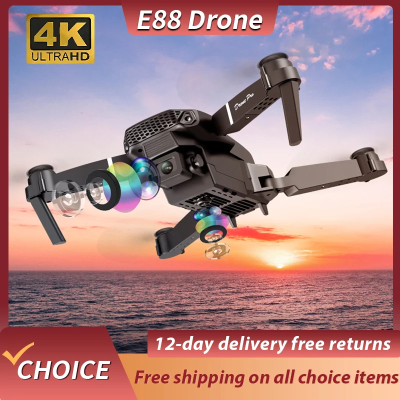 NM58675 E88 Drone Professional 4K HD Dual Cameras LED Lighting Aerial Photography Omni-directional Foldable RC FPV Toys Helicopter -  UNO1RC