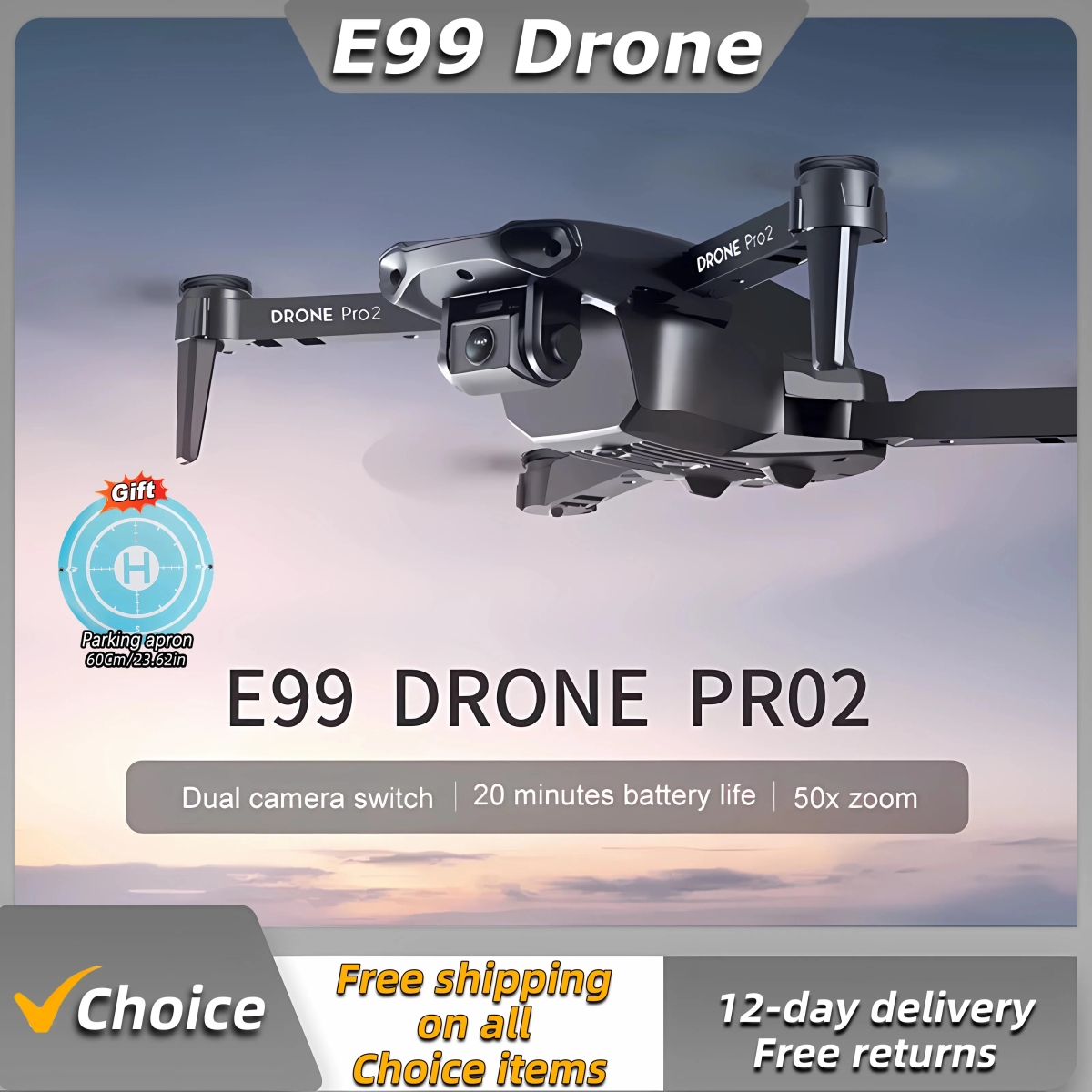 NM58715 E99Pro App Remote Control Drone 4K with Wide Angle Dual HD Camera Foldable RC Helicopter 5G Wi-Fi FPV Height Hold Apron - Multi Color -  UNO1RC