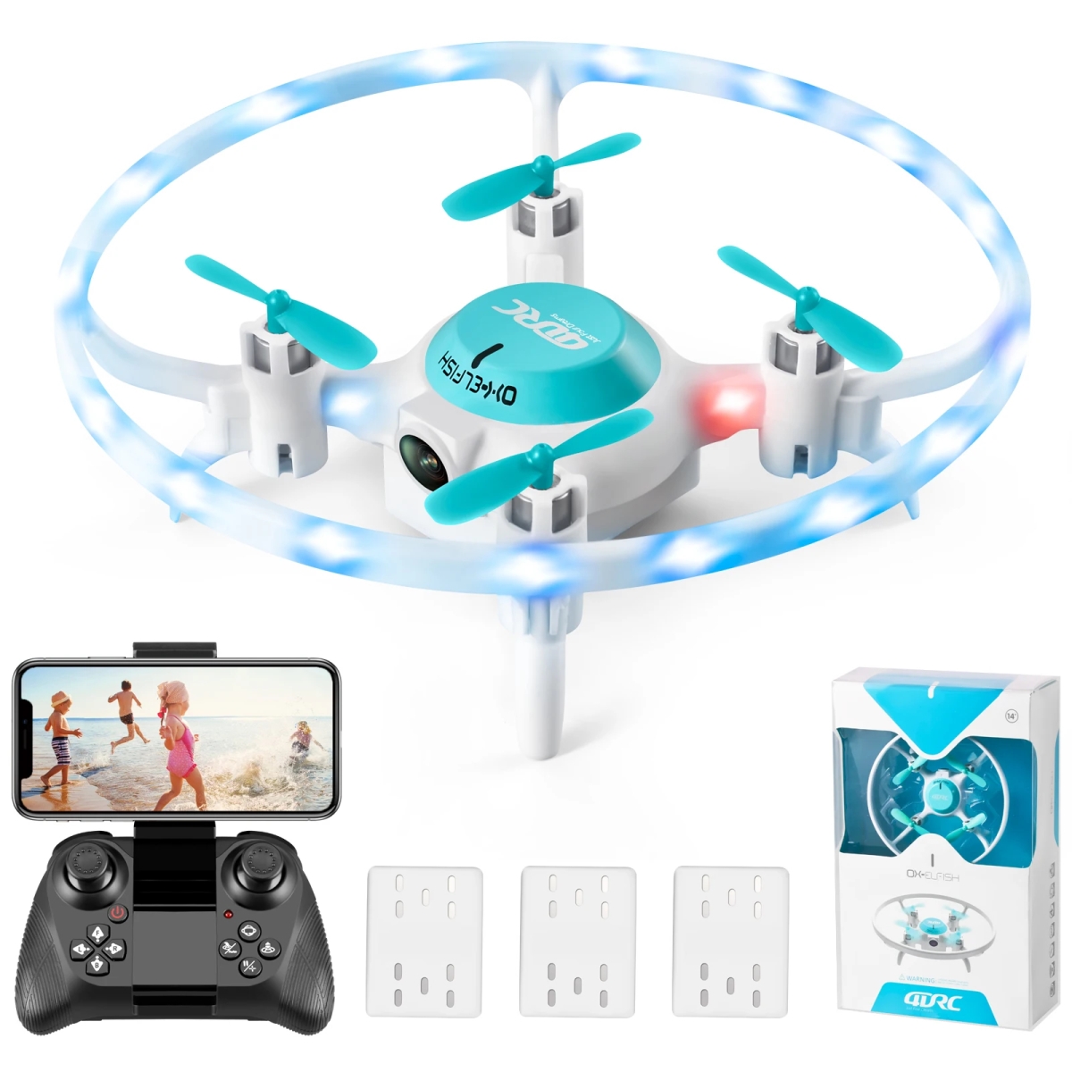 NM58782 Mini Drone 4K with LED Lights HD Camera 1080P Wi-Fi FPV RC Helicopter Quadcopter Kids Birthday Toys Boy Gift - Black & Orange