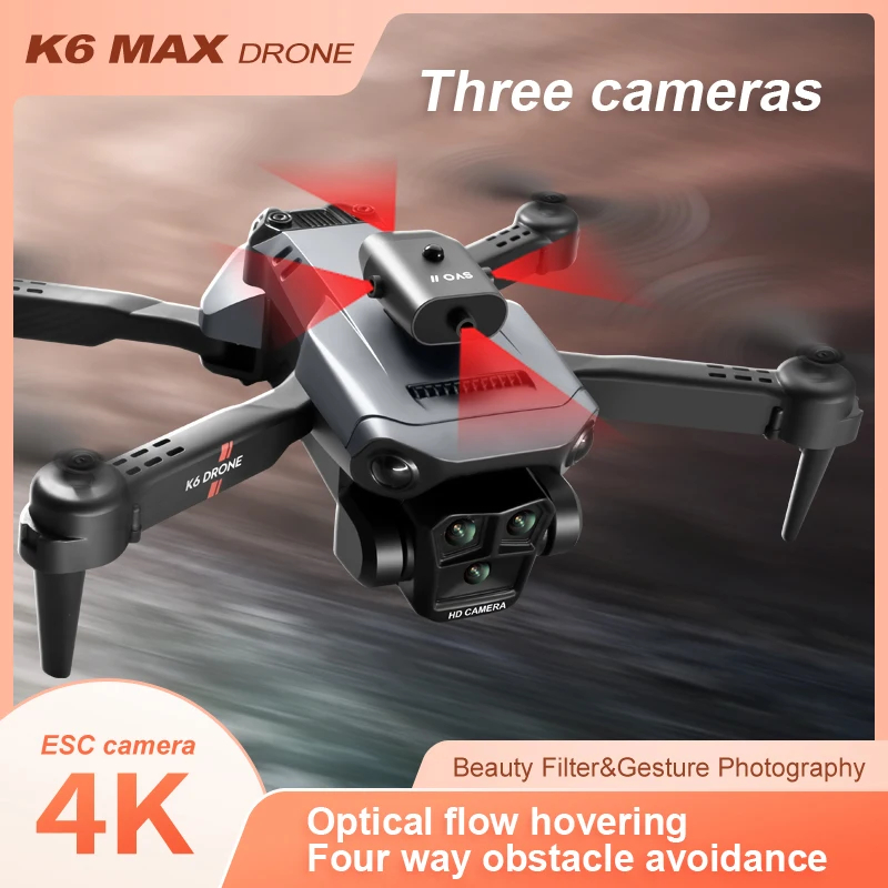 NM58832 K60MAX Drone 4K HD Triple Lens Wi-Fi FPV ESC 360 Deg Obstacle Avoidance Optical Flow RC Helicopter Toy Gift - Gray
