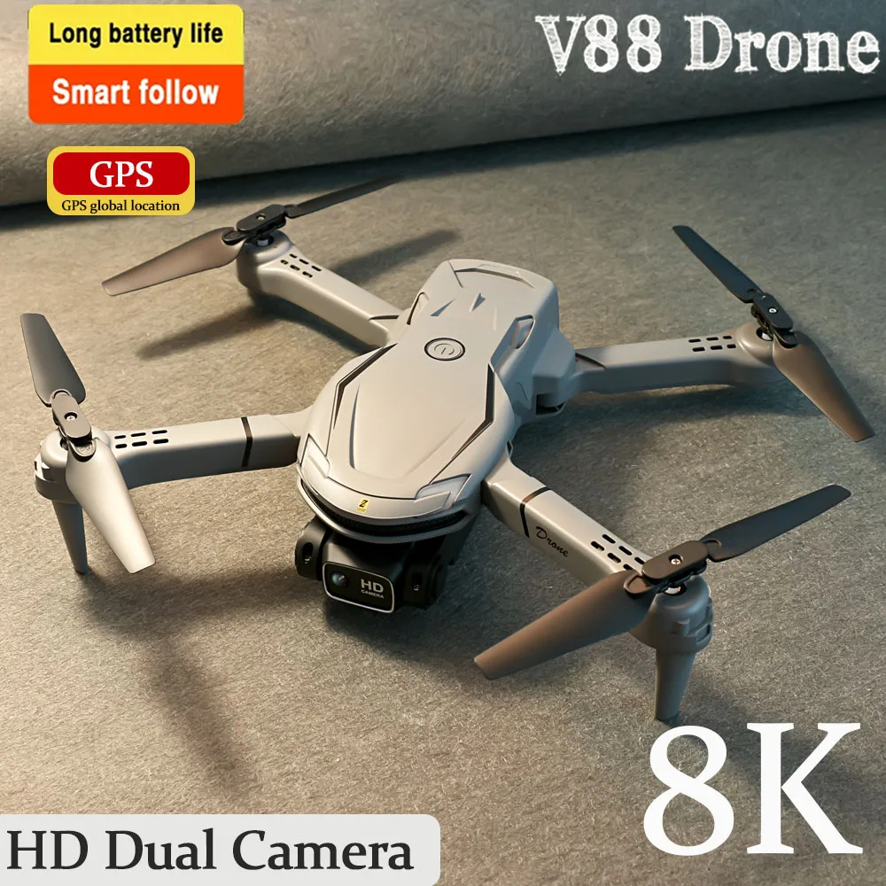 NM58839 V88 Professional Drone 4K Obstacle Avoidance Dual Camera Aerial Camera Flyer GPS Cruise RC Kids Toys FPV Shooting Helicopter