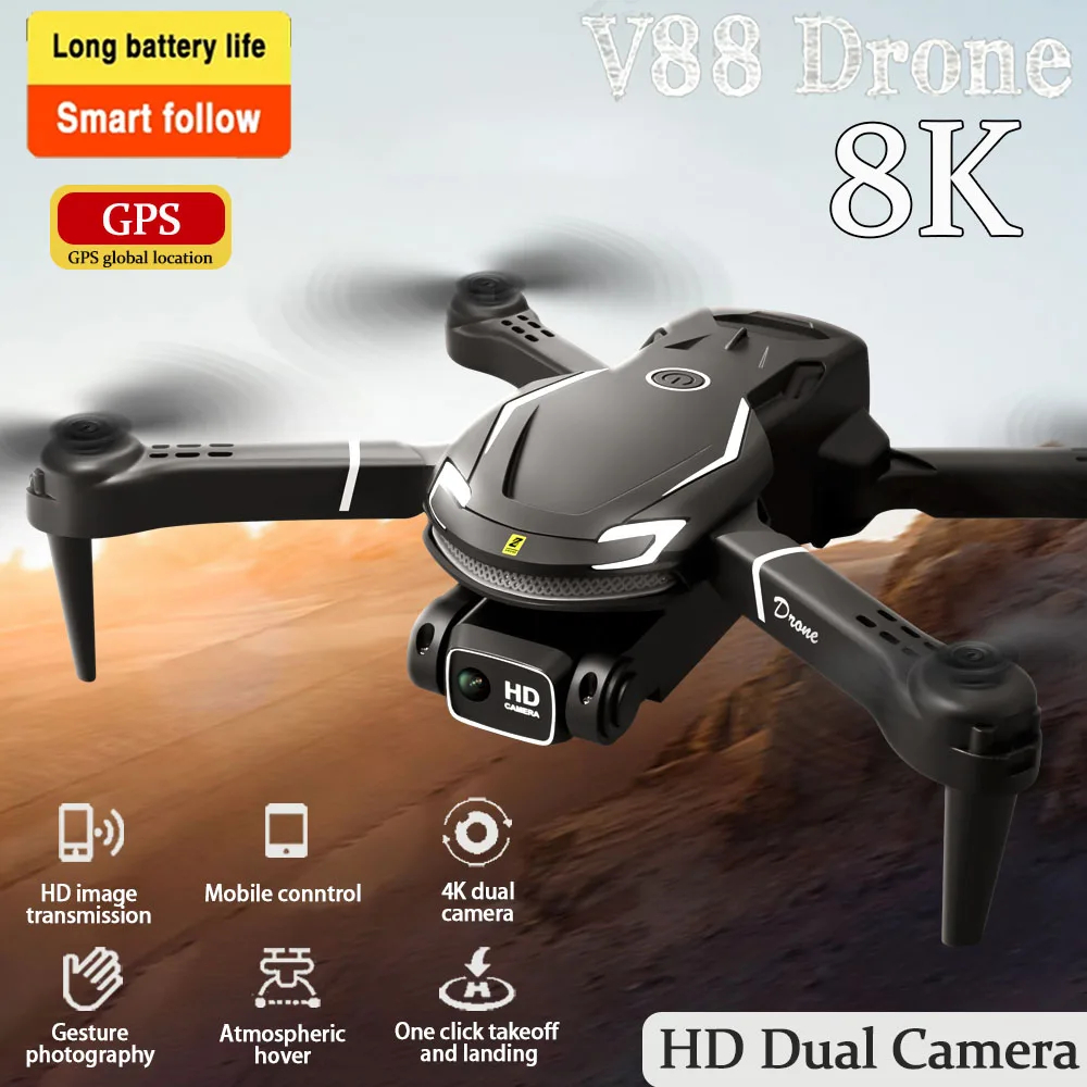 NM58883 V88 8K Dual Camera Drone Wide Angle Professional Aerial Vehicle Intelligent Obstacle Avoidance RC Toy FPV Lightstream Drone