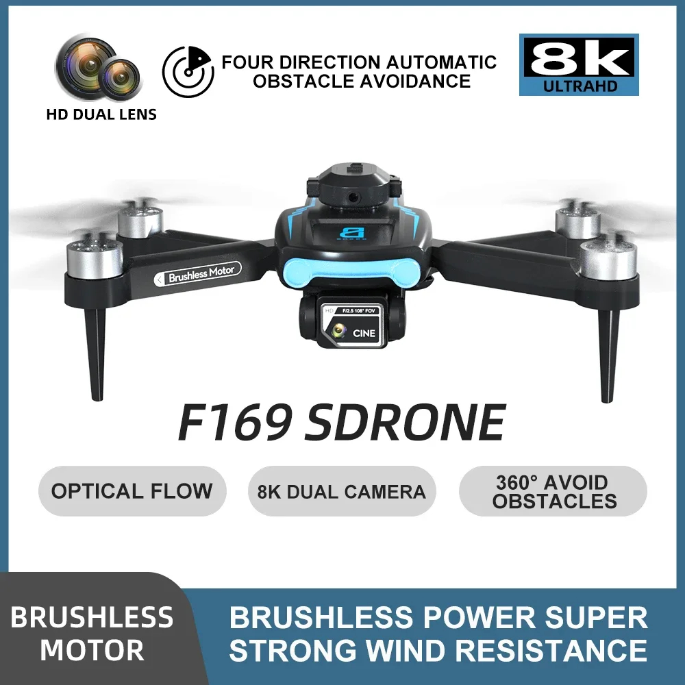 NM58796 F169 8K RC Drone High-Definition Dual Camera 360 deg Obstacle Avoidance Brushless Motor Four Axis Aircraft Outdoor Drone Toy