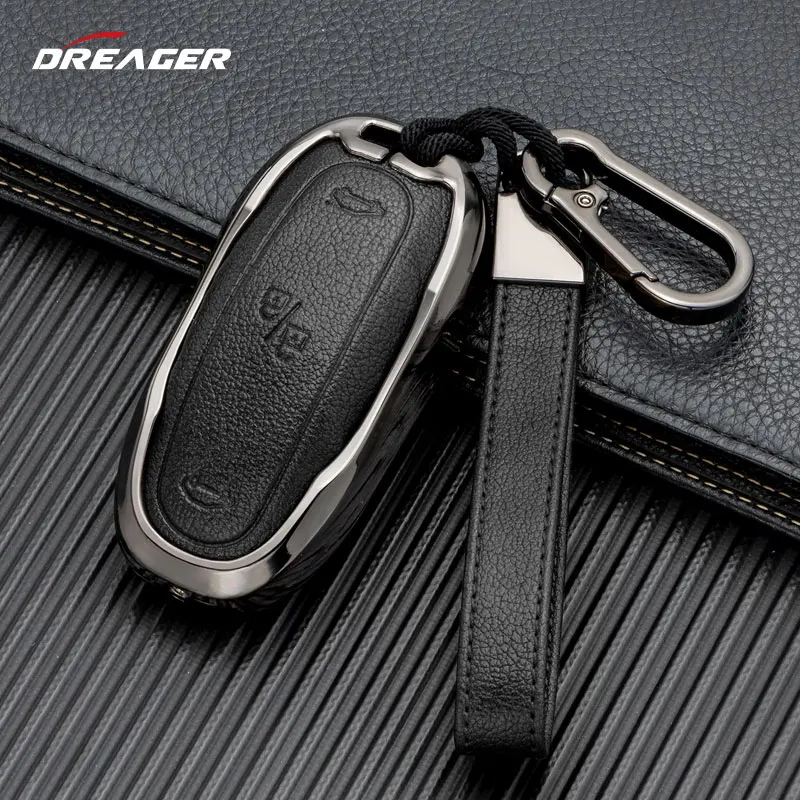 NM58812 Alloy Leather Car Key Case for Tesla Key Fob Cover Model 3 X Y Remote Smart Shell Holder Protector Waterproof Auto Keychain